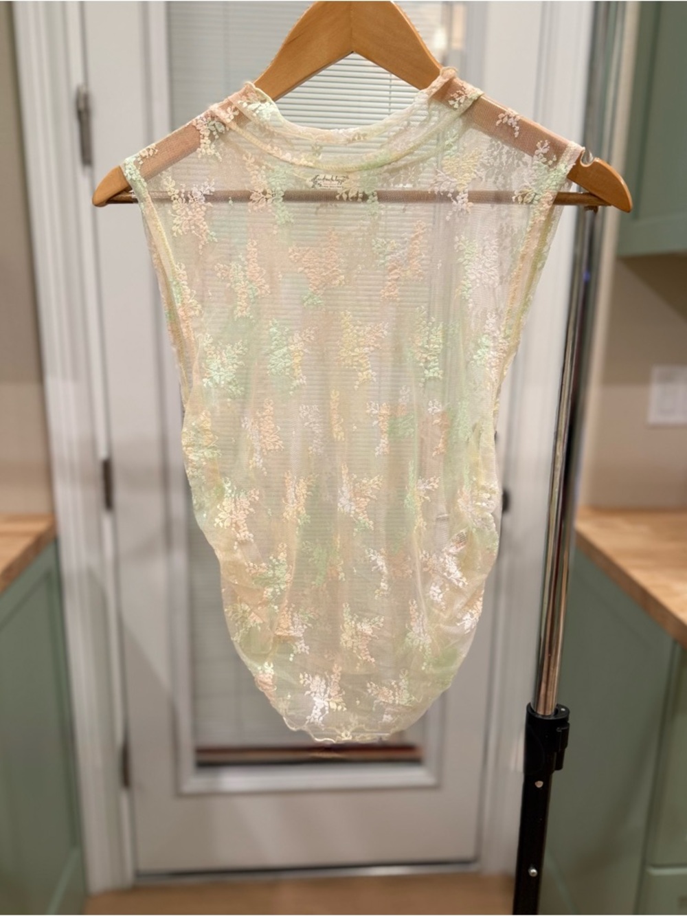 Free People Sheer Floral Lace Camisole in Cream
